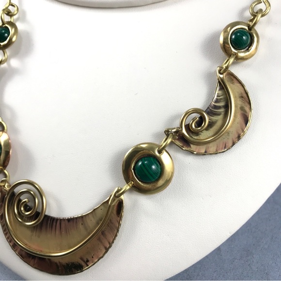 Malachite Mixed Metal Brass & Copper Authentic South African Jewelry Necklace - Picture 2 of 10